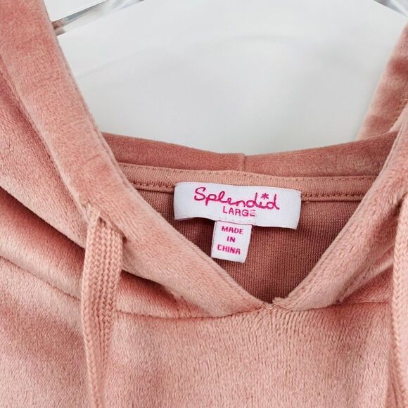 Splendid Size Large Dusty Pink Long Sleeve Velvet Cropped Hoodie - Picture 6 of 9